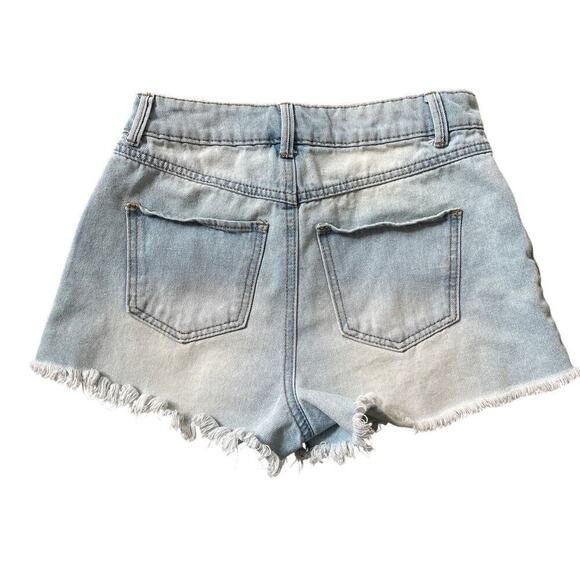 Rewash High-Rise Distressed Denim Shorts | Light Wash, Frayed Hem, Size 1 (25) - Picture 2 of 6